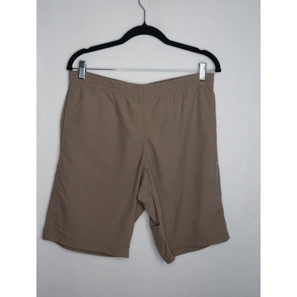 Reebok Mens Medium Tan Khaki Woven Athletic Shorts Elastic Waist Training Gym